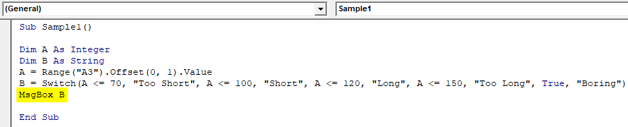 VBA Switch Example 2-7