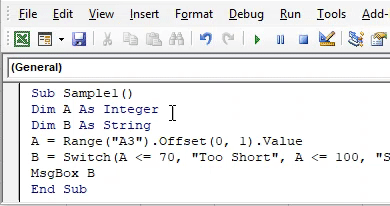 VBA Switch Example 2-8