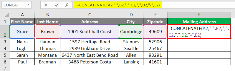 Concatenate Strings in Excel 1-2
