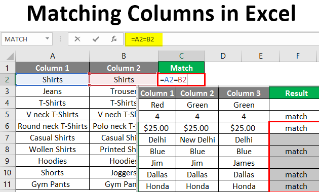 matching columns in excel