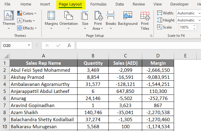 page setup in excel 2-1