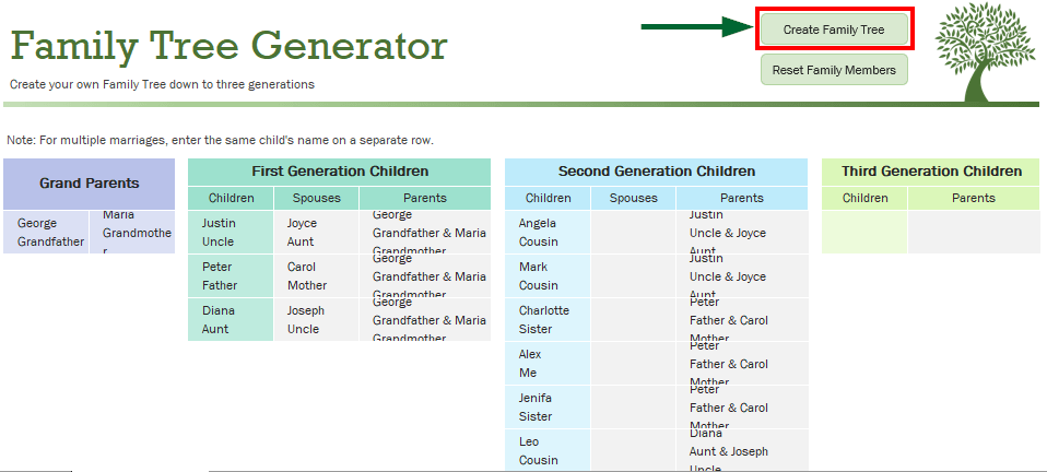 Using In-Built Family Tree Step 10