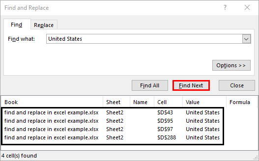 Find and Replace in excel 1-6