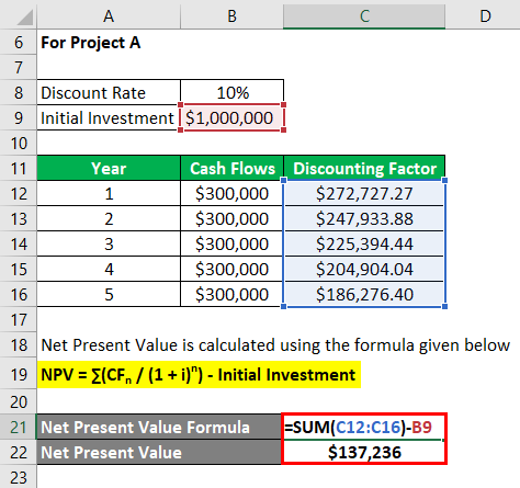 Net Present Value Formula Example 2-5