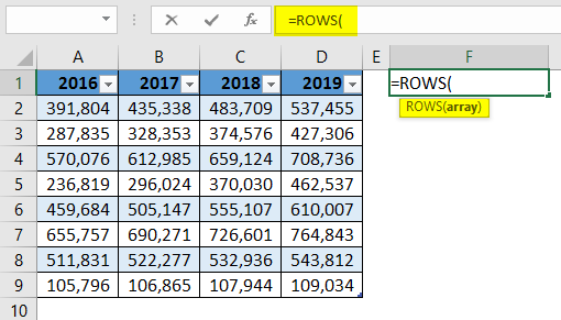 ROWS TABLE 1