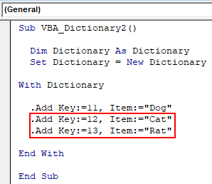 VBA Dictionary Example 1-10