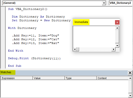 VBA Dictionary Example 1-13