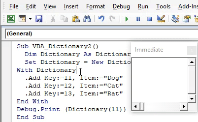 VBA Dictionary Example 1-17