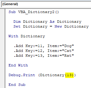 VBA Dictionary Example 1-22