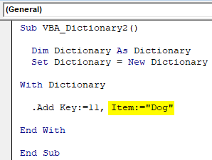 VBA Dictionary Example 1-9