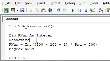 VBA Randomize Example 2-7