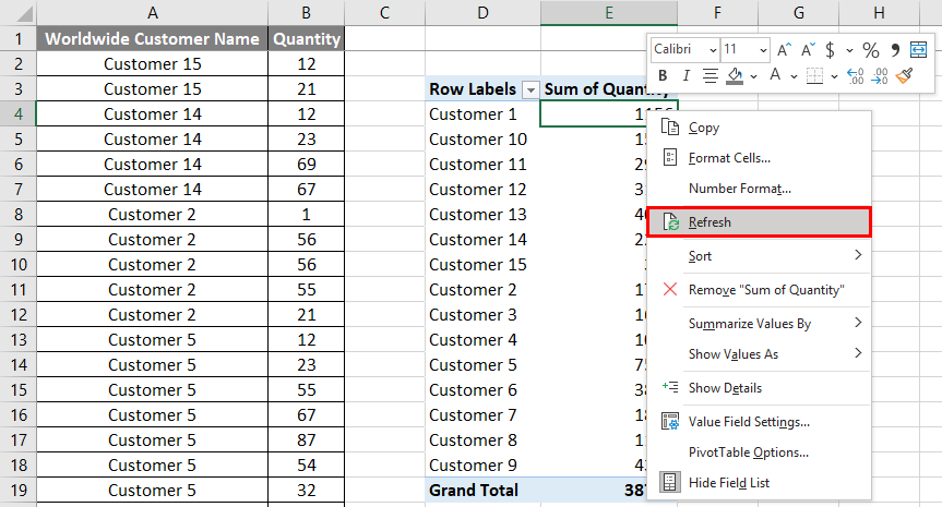 VBA Refresh Pivot Table Example 1.5