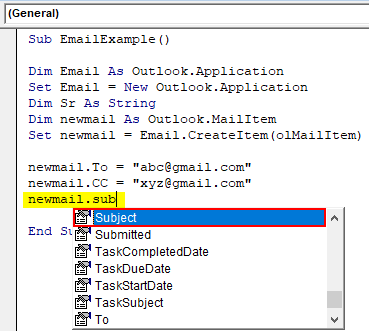 Subject IntelliSense