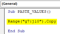 VBA Value Paste Example 1.3