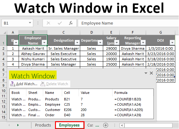 Watch Window in Excel