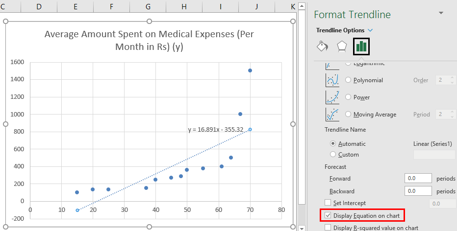 Linear Regression in Excel example 1-6