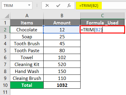 trim Formula in excel 1-6