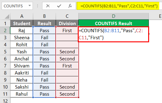 COUNTIFS in excel 1-2