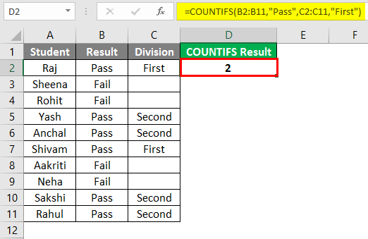 COUNTIFS in excel 1-3