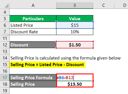 Calculation of Selling Price for example 1
