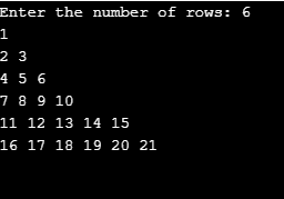 Half Pyramid Pattern of Numbers