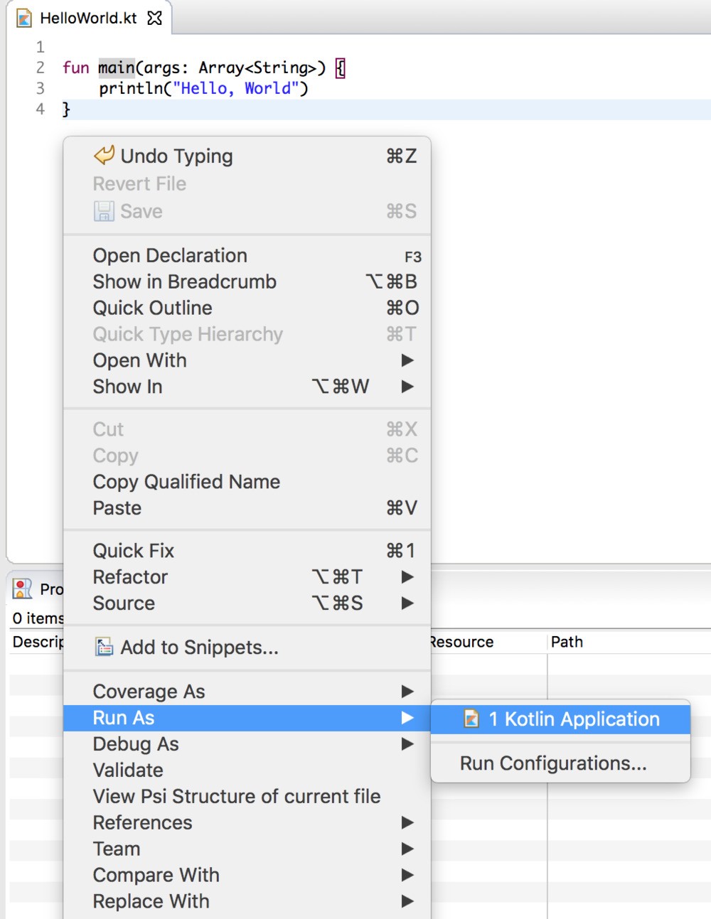 Kotlin Application option