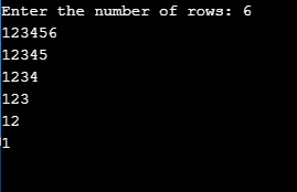 Inverted half pyramid of numbers