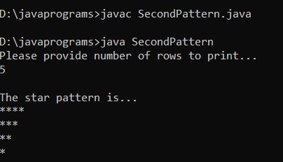Star Patterns in Java Example 2