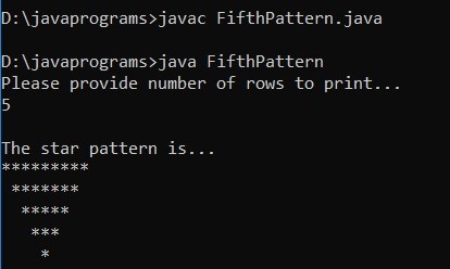 Star Patterns in Java Example 5