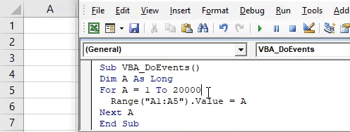 VBA DoEvents Example 1-7