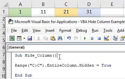VBA Hide Columns Example 1-10