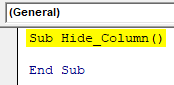 VBA Hide Columns Example 1-6