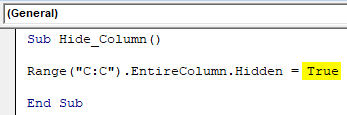 VBA Hide Columns Example 1-9