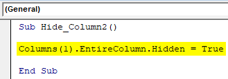 VBA Hide Columns Example 2-1