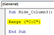 VBA Hide Columns Example 3-2