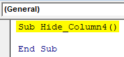 VBA Hide Columns Example 4-1
