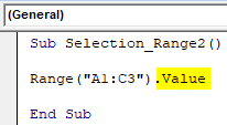 VBA Selection Range Example 1-6