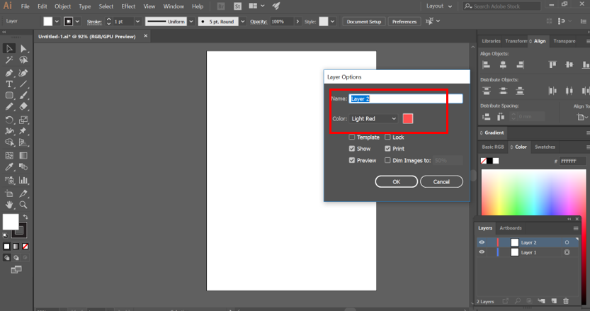 default color (layers in illustrator)