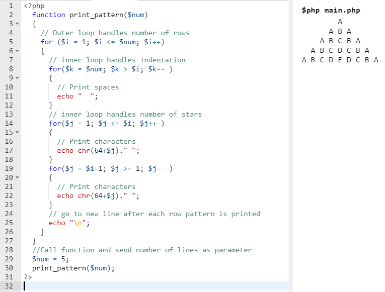 character patterns output
