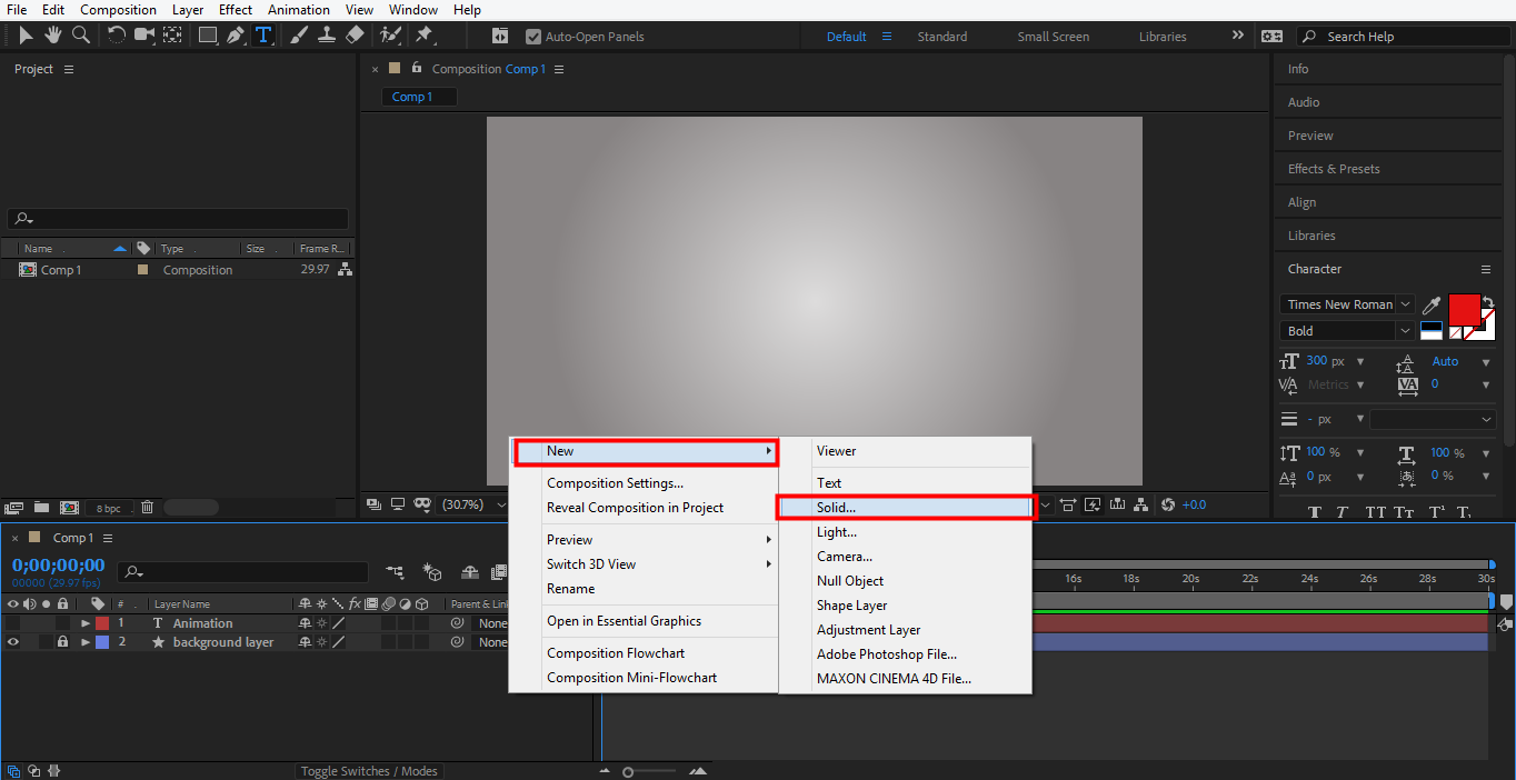 create a new layer in after effects