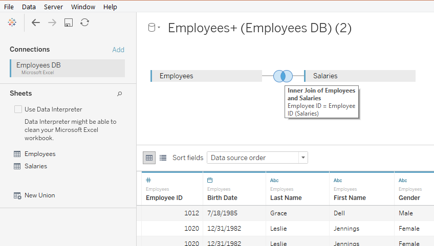 intersecting circle in tableau joins