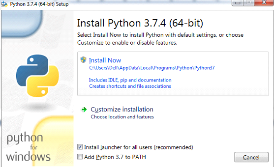 Python installation on windows Step 3