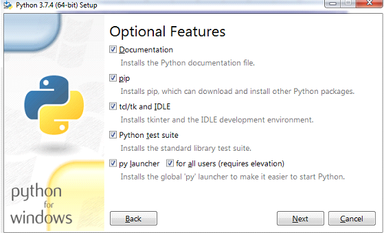 Python installation on windows Step 4.1