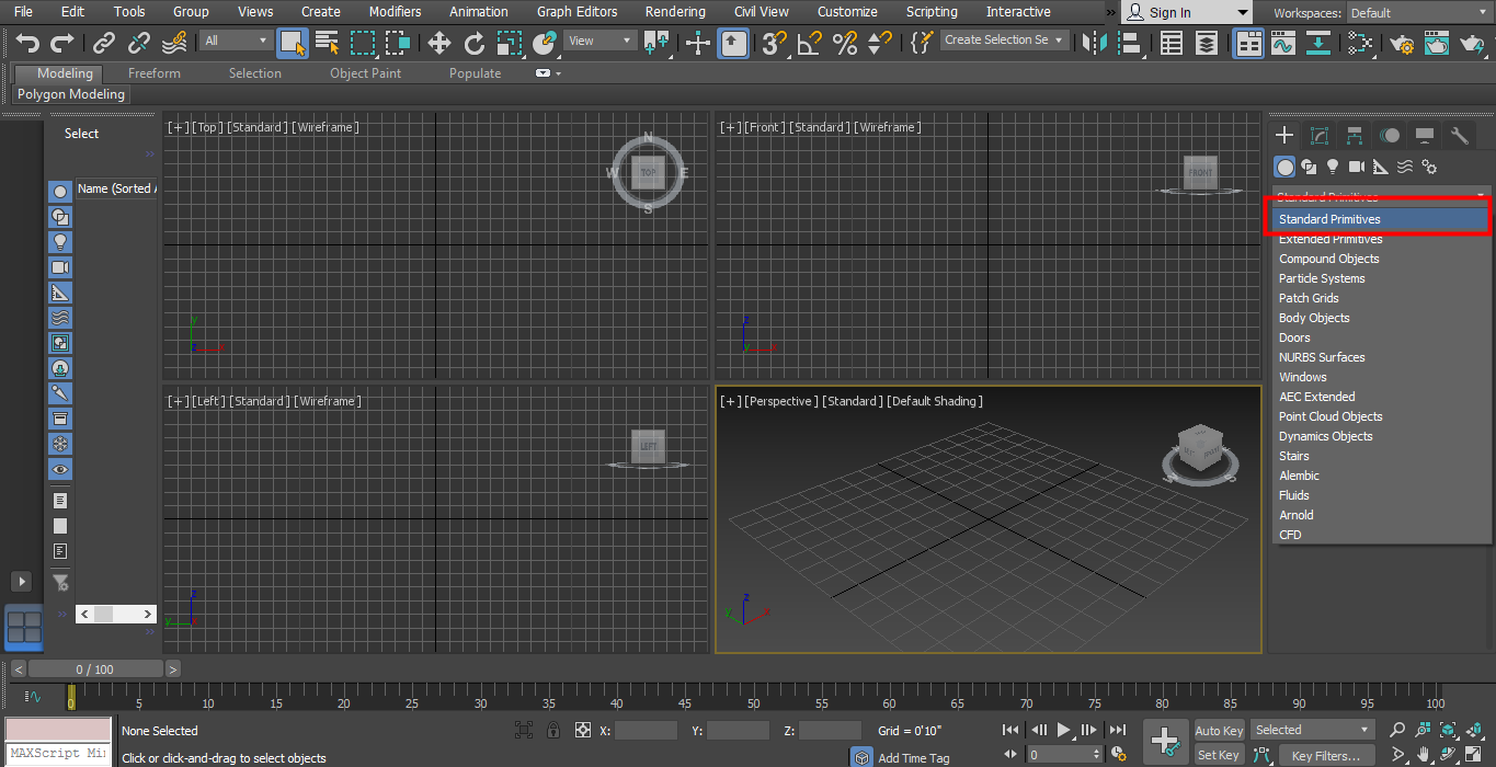 select standard premitives in 3d max models