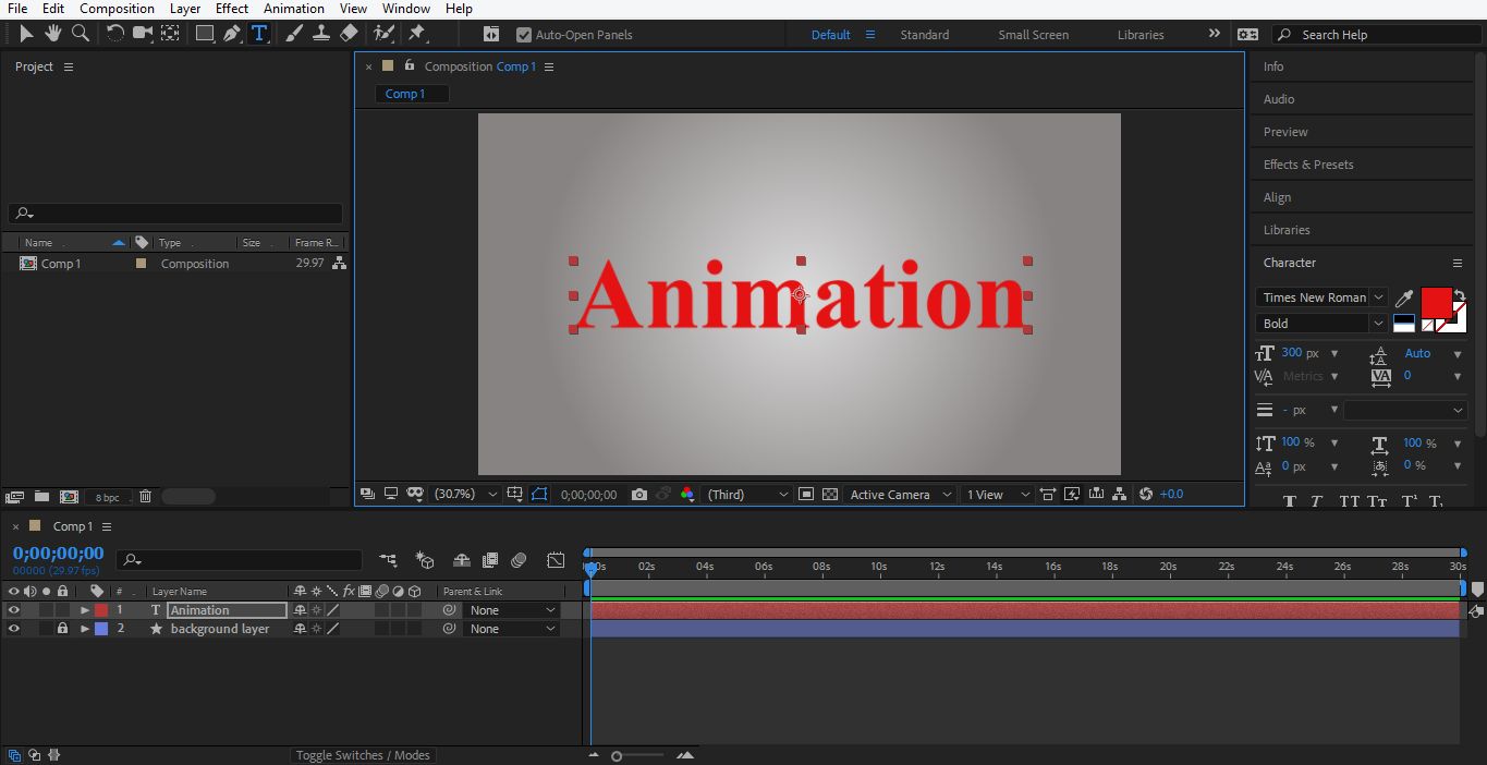 type ‘Animation’ in after effects