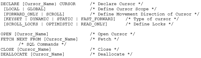 Cursors in SQL Syntax