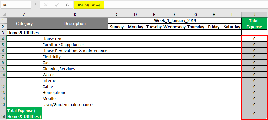 Expense tracker in Excel 1-3