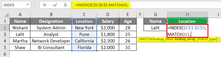 Index Match Function in Excel 1-4