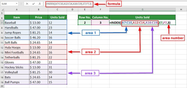 INDEX function in excel-Reference Form