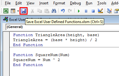 Save Excel User defined 